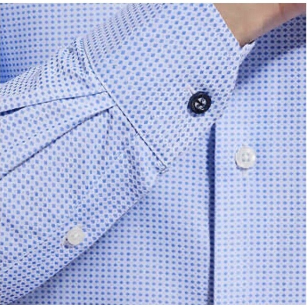 DUCHAMP LONDON Men's Blue Tiny Diamond Pattern Button Down Shirt 16.5/L 42 NWT - Picture 4 of 14